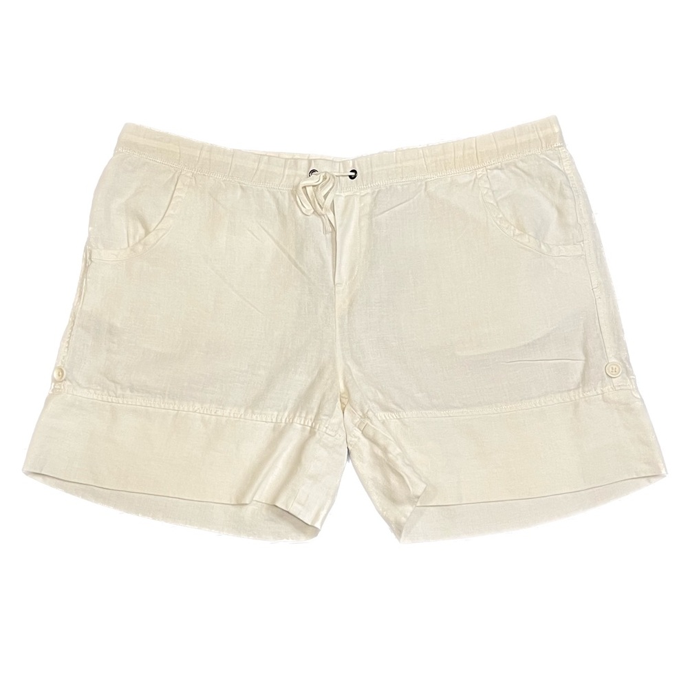 Garnet Hill Women's 100% Linen White Drawstring Pull On Shorts lightweight - Picture 2 of 13